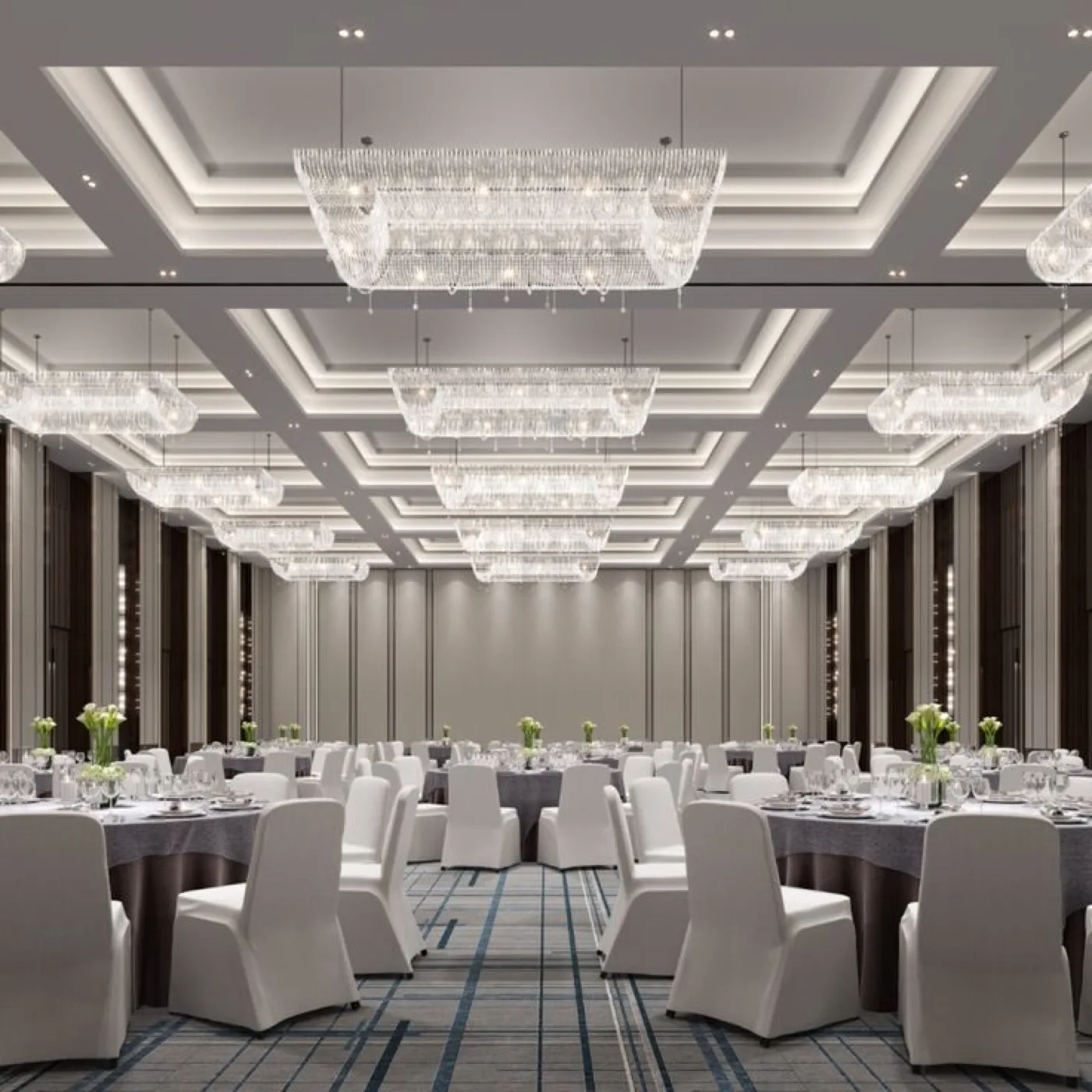 Grand banquet hall with 20 ft ceiling