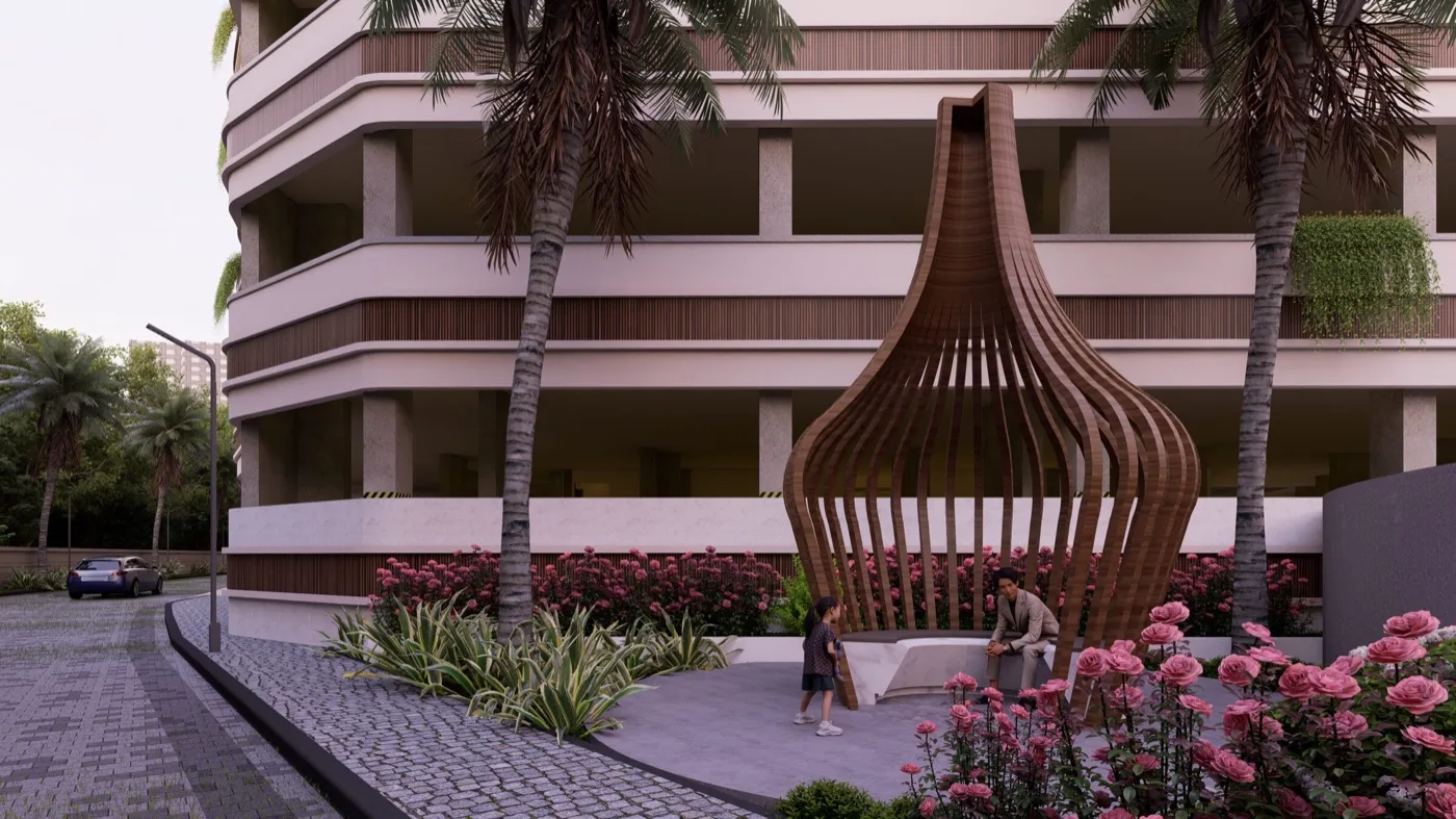 Landscape gardens across the podium