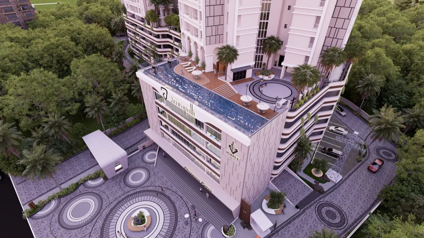 The Amrapalli podium with the infinity pool